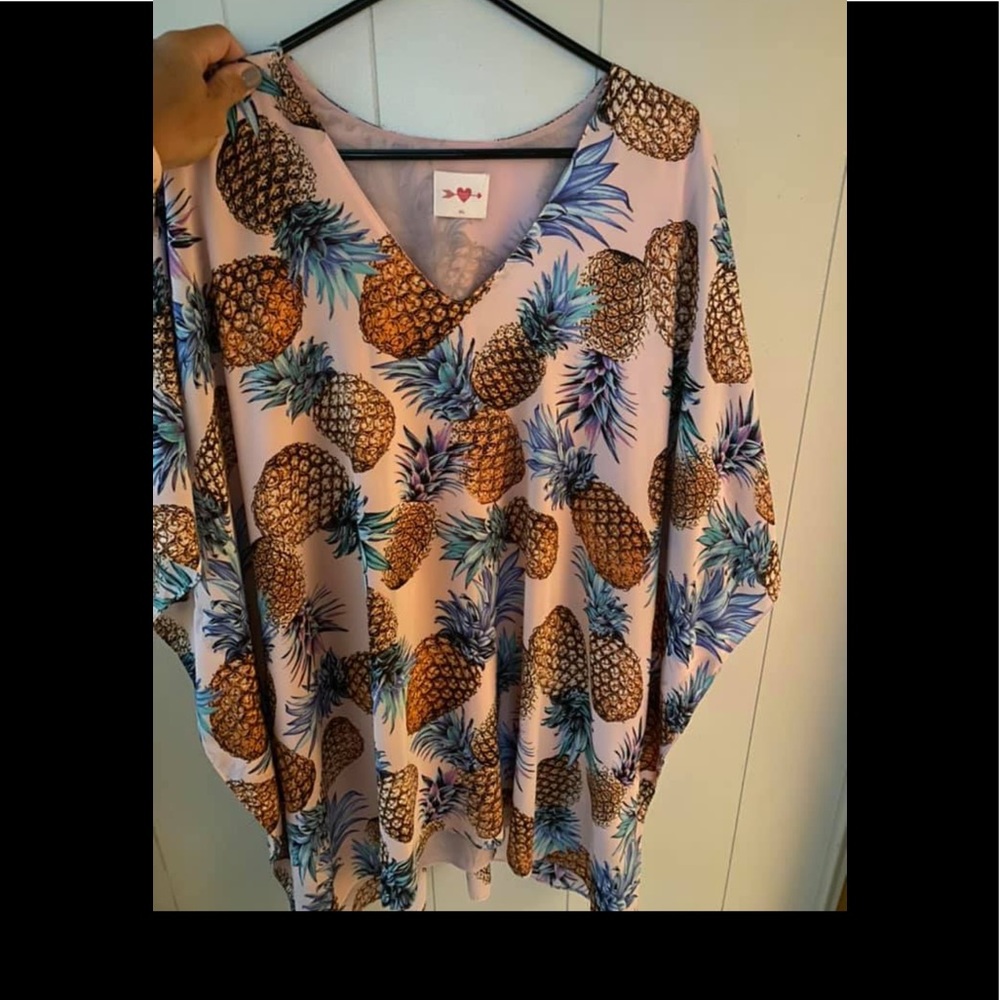 Buddy Love Pink Pineapple Print V-Neck Tunic Caftan/Kaftan